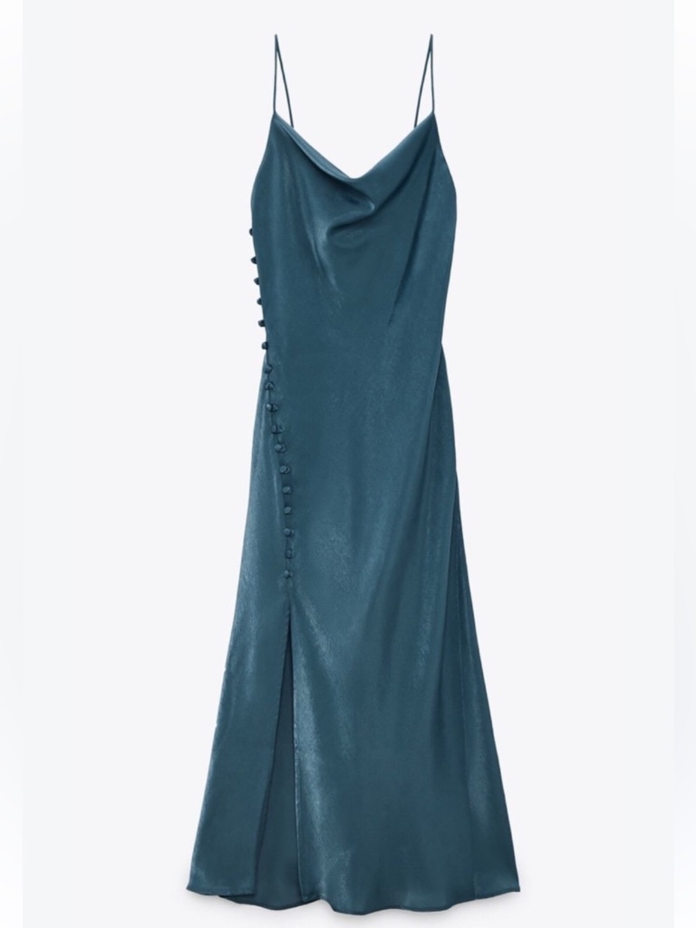 Zara Satin Cowl-Neck Midi Dress in Teal Blue